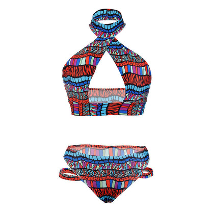 Retro African Style Bandage Bikinis Sets Women's Swimsuit 2024 New Sexy Cross Halter 2 Pieces Swimwear Surf Bathing Suits