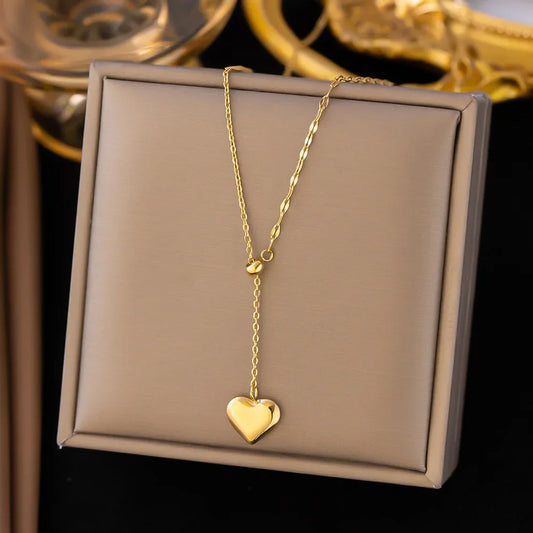 Stainless Steel Love Heart Pendant Necklaces for Women Girl Gold Color Lovers Vintage Clavicle Chain Jewelry Wedding Party Gift