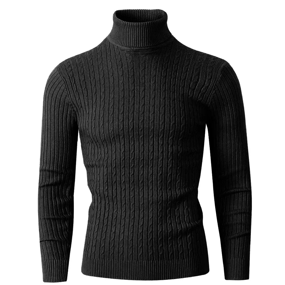 Autumn Men's Long Sleeve Knitted Sweater Winter Warm Turtleneck Pullovers Breathable Streetwear Solid Color Knitted Sweater Men