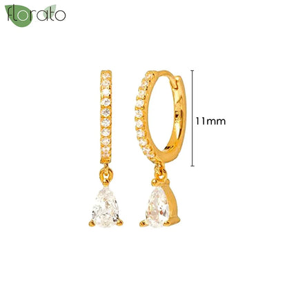 925 Sterling Silver Needle Elegant White Crystals Small Hoop Earrings for Women Fashion 18K Gold Pendant Earrings Luxury Jewelry