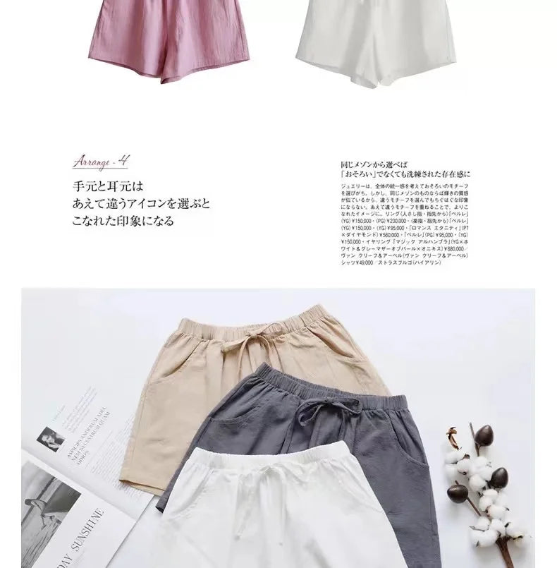 Cotton Linen Shorts Women Casual Workout Shorts Workout Mini Wide Leg Trousers Summer Basic High Wasit Biker Oversize Shorts