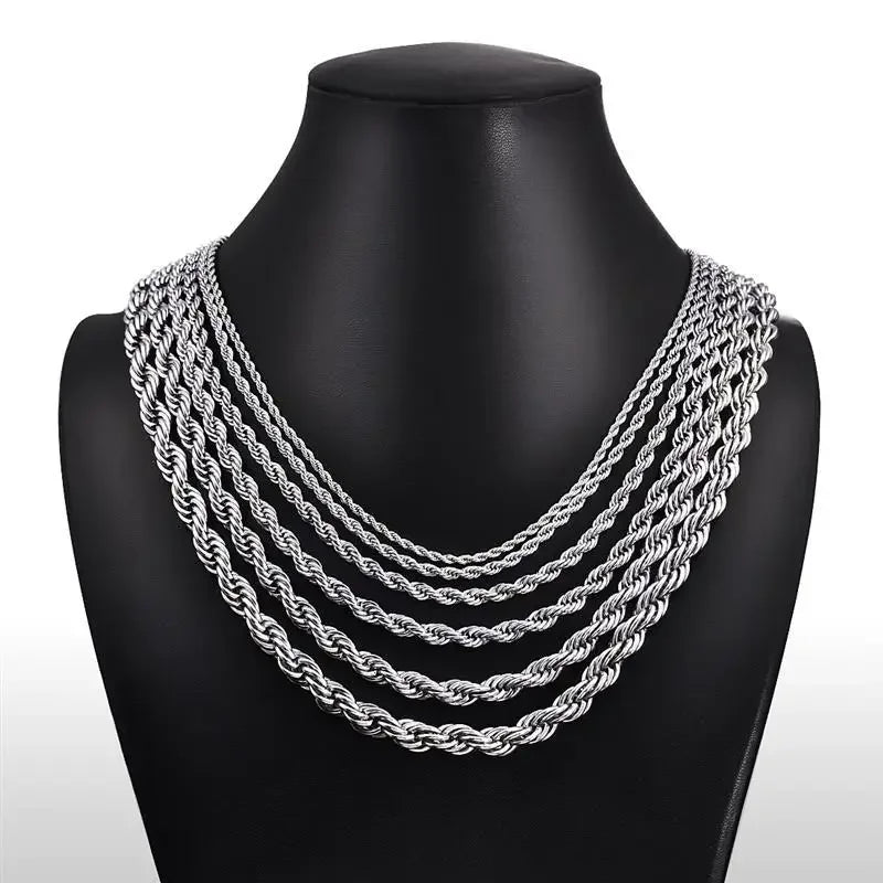 925 Sterling Silver 2/3/4MM 16-24 Inches Rope Chain Necklace For Men Women Fashion Punk Wedding Party Gifts Jewelry