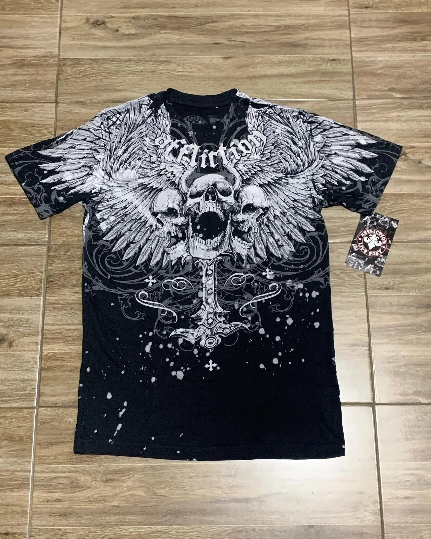 90s Affliction T shirt Hip Hop Skull Graphic  New Harajuku Round Neck Short Sleeve Tops Gothic Clothing Street