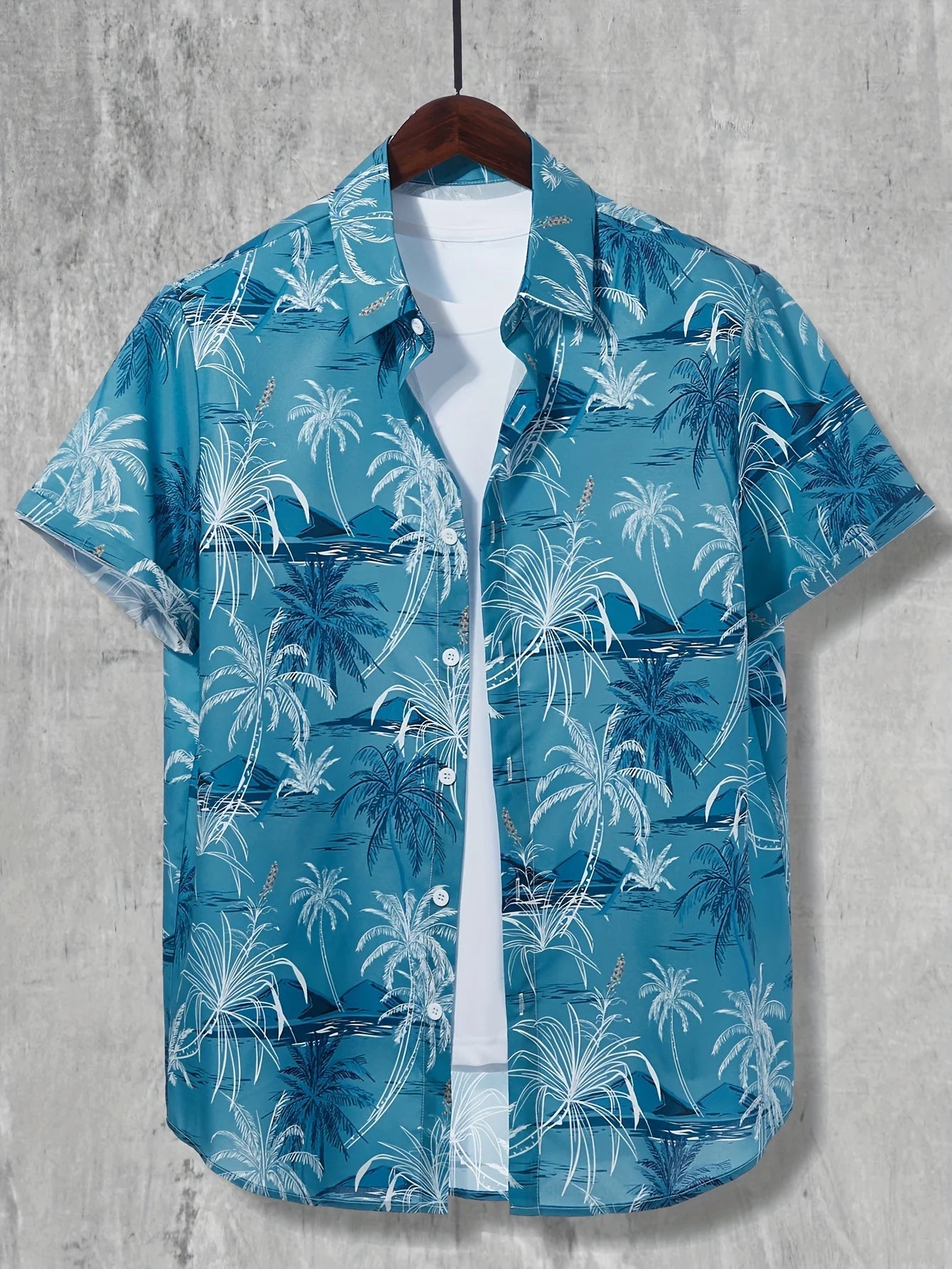 Coconut Palm Print Hawaiian Shirt, Men's Casual Button Up Short Sleeve Shirt For Summer Beach Vacation Resort oversized clothing