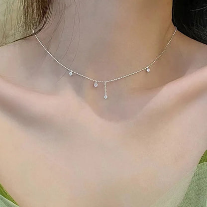 New 925 Sterling Silver Water Drop Shape Necklace Fashionable Distinctive Ball Chain Choker Party Gift Women's Fine Jewelry