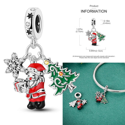 925 Silver Christmas Series Sock Snowman Elk Bell Pendant Fit Original Bracelet Charm Beads Necklace DIY Female Jewelry