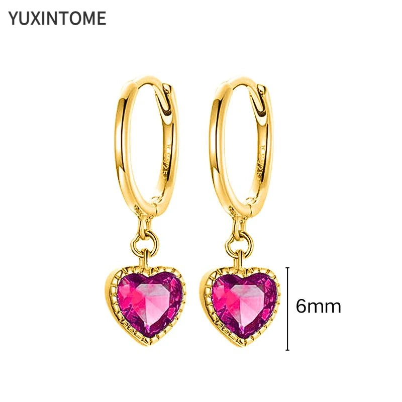 925 Silver Ear Needle Rose Red Hoop Earrings For Women Exquisite Water Drop/Flower/Heart Crystal Piercing Huggie Earring Jewelry