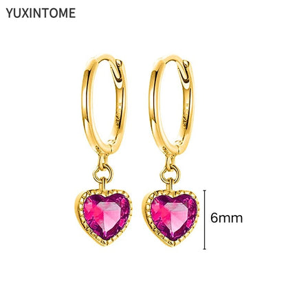 925 Silver Ear Needle Rose Red Hoop Earrings For Women Exquisite Water Drop/Flower/Heart Crystal Piercing Huggie Earring Jewelry