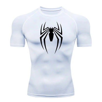 Summer Running T-Shirt Men Short Sleeve Compression Shirt Gym Sports Top White & Black Quick Dry Breathable MMA Fitness Clothing