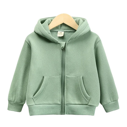 2025 Kids Hooded Fleece Sweatshirt Clothes Solid Cotton Thick Outdoor Top Boys Girl Sports Coat Children Korean Casual Jacket