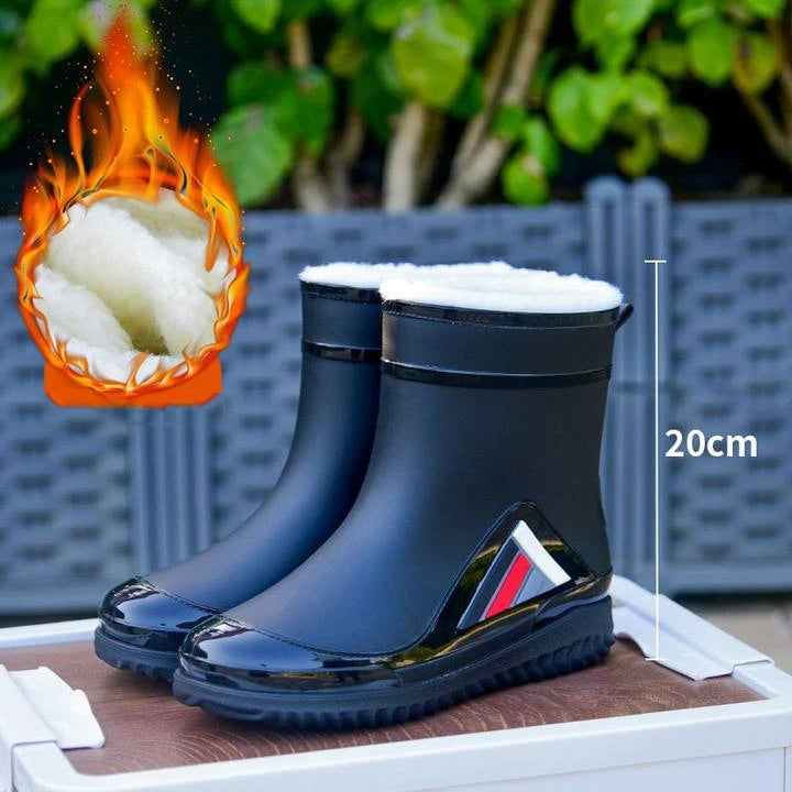 New Fashion Rain Boots for Men Mid-calf Non-slip Waterproof Rain Boots Car Washing Fishing Leisure Work Rubber Shoes with Cotton