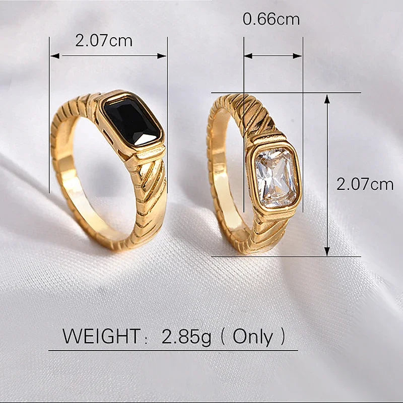 New Minimalist Square Geometric Ring Stainless Steel Black Zircon Rings For Women Engagement Wedding Jewlery