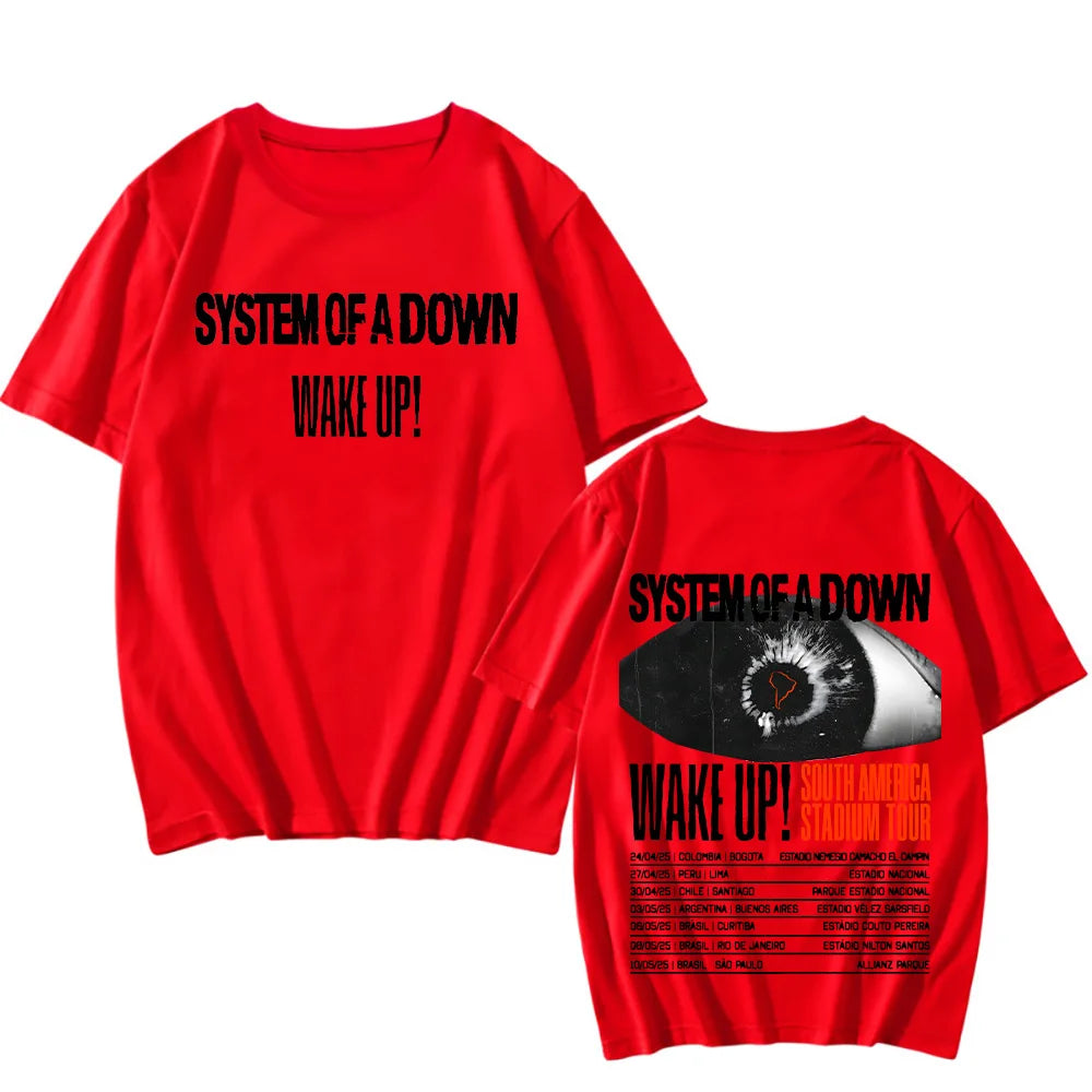 System of A Down Wake Up  T-shirts South America Stadium Tour 2025 Tee-shirt Women Men Tops High Quality Cotton Tees New Metal