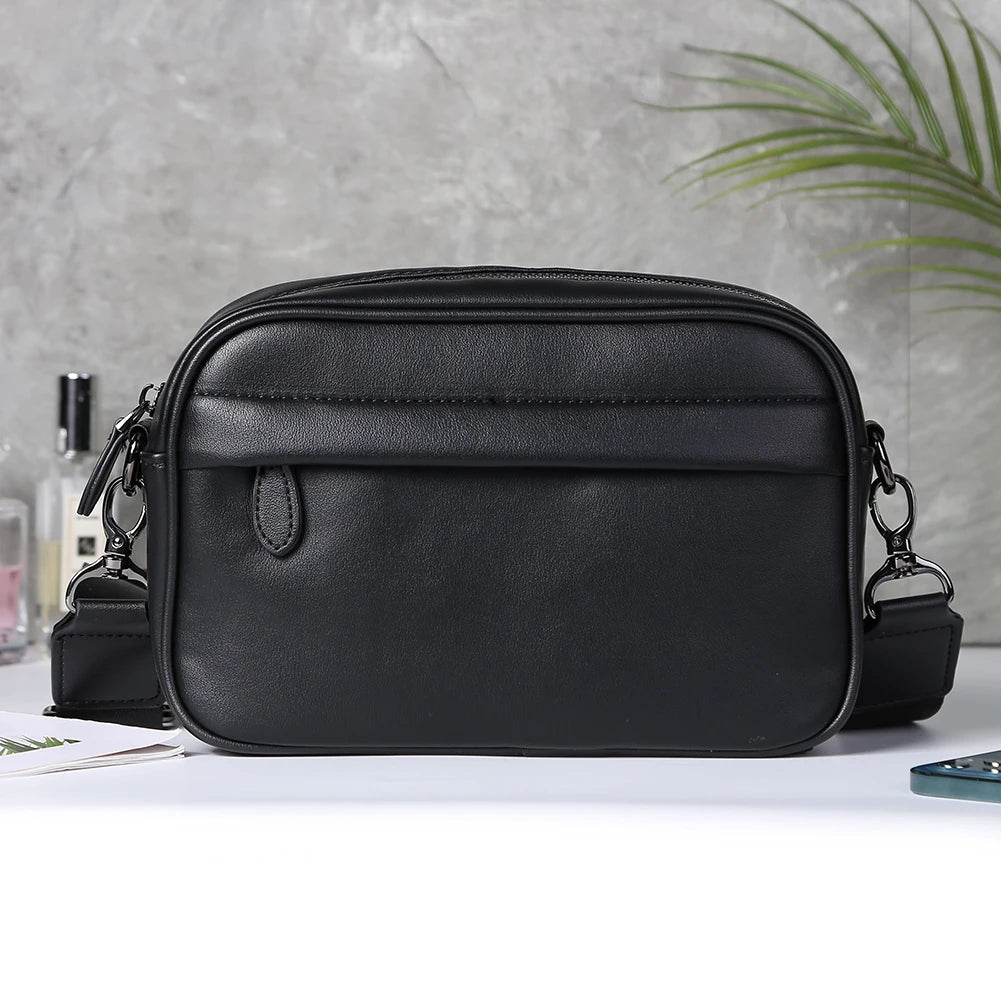 Casual Business Shoulder Bag for Men PU Leather Messenger Bag Wide Strap Crossbody Bags Square Plaid Designer Male Sling Bags