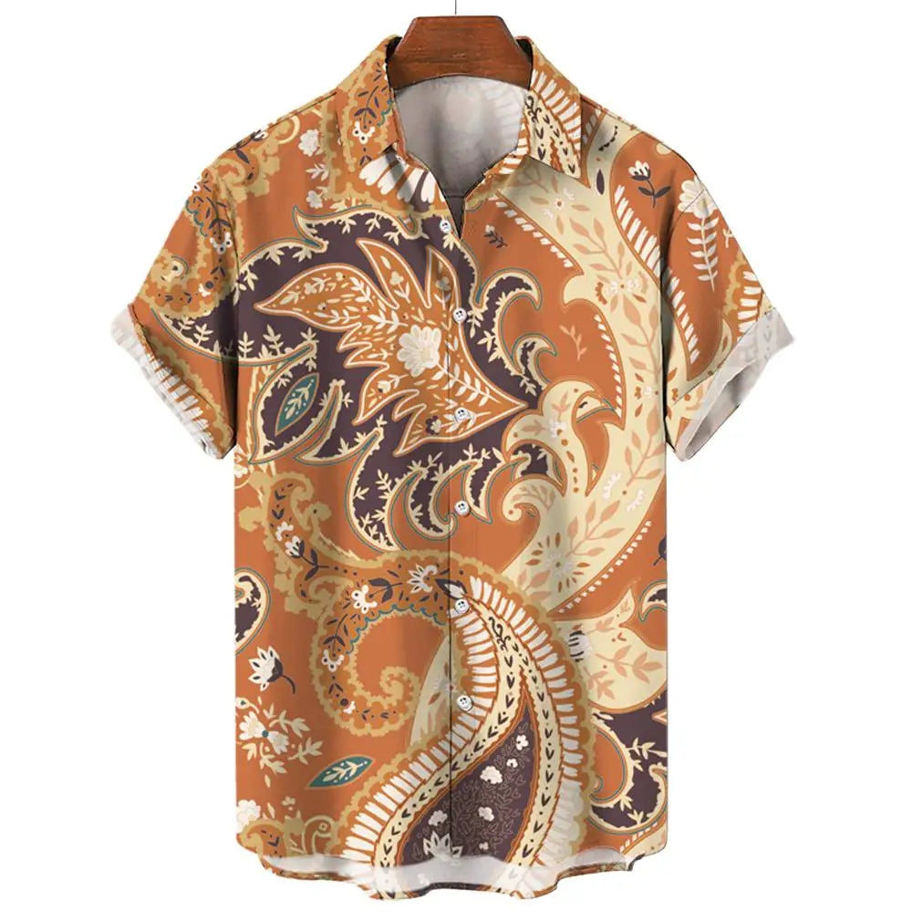 Vintage Men's Shirts 3D Print Ethnic Graphics Fashion Button Short Sleeve Lapel Streetwear Hawaiian Blouse shirts for men Summer