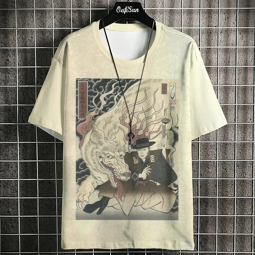 Ukiyo-E T-Shirt For Men Japanese Tshirts 3d Animal Fish Print Short Sleeve Tees Tops Casual Sweatshirt Men's Clothing S-4XL