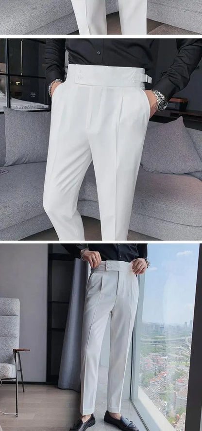 2023 Spring and Autumn Fashion Korean Edition Casual Business High Waist Button Slim Fit Straight Tube Non Iron Men's Suit Pants