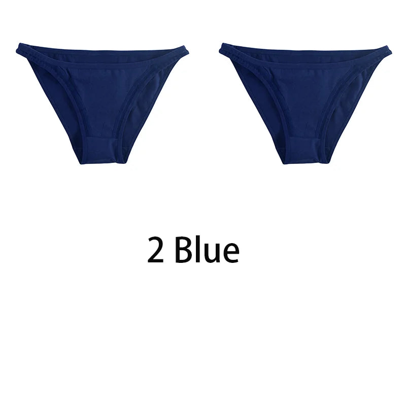 2Pcs/set Women Cotton Panties Female Mesh Underwear Solid Color Bikini Briefs Underpants Ladies Cotton Panty Girls Lingerie