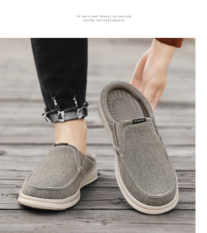 2024 Summer Men's Half Slippers Fashion Men's Flat Bottom Casual Shoes Soft Sole Cloth Shoes Support Shoes Men's Sports Shoes