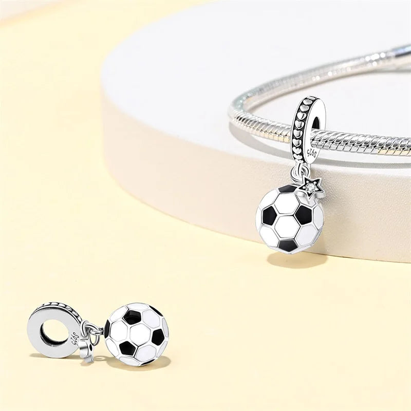 Passionate 925 Silver Dumbbell Badminton Soccer Sport Charms Beads Fit Pandach 925 Original Bracelet DIY Jewelry Graduation Gift