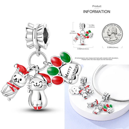 925 Silver Christmas Series Sock Snowman Elk Bell Pendant Fit Original Bracelet Charm Beads Necklace DIY Female Jewelry