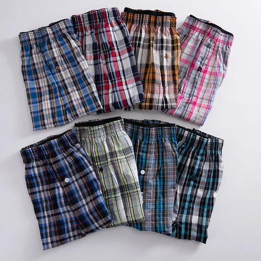 Mens Underwear Boxers Shorts Casual 100 % Cotton Sleep Underpants Plaid Loose Comfortable Homewear Striped Arrow Panties