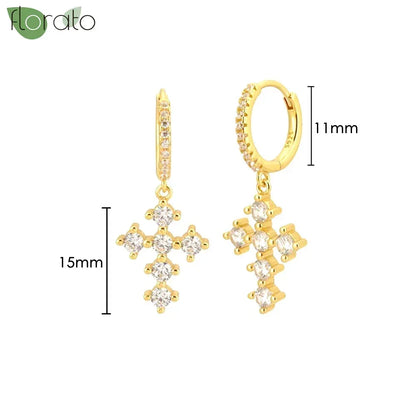 925 Sterling Silver Needle Elegant White Crystals Small Hoop Earrings for Women Fashion 18K Gold Pendant Earrings Luxury Jewelry