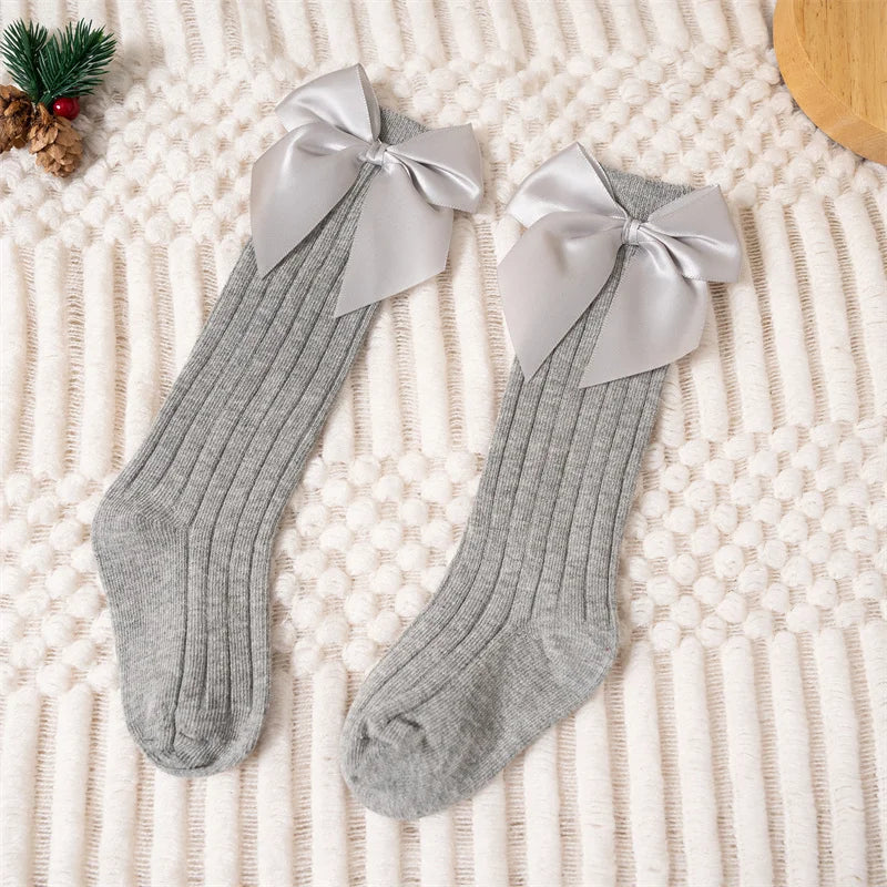 Baby Girls Socks Autumn Winter Kids Big Bow Knee High Long Soft Cute Kids Christmas Sock Cotton Red Newborn Socken For 0-8 Years