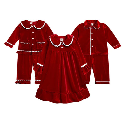 High Quality Red Velvet Matching Set Children's Clothing Women Men Boys Girls Pajamas Set New Year Costume Warm Thicken Pijamas