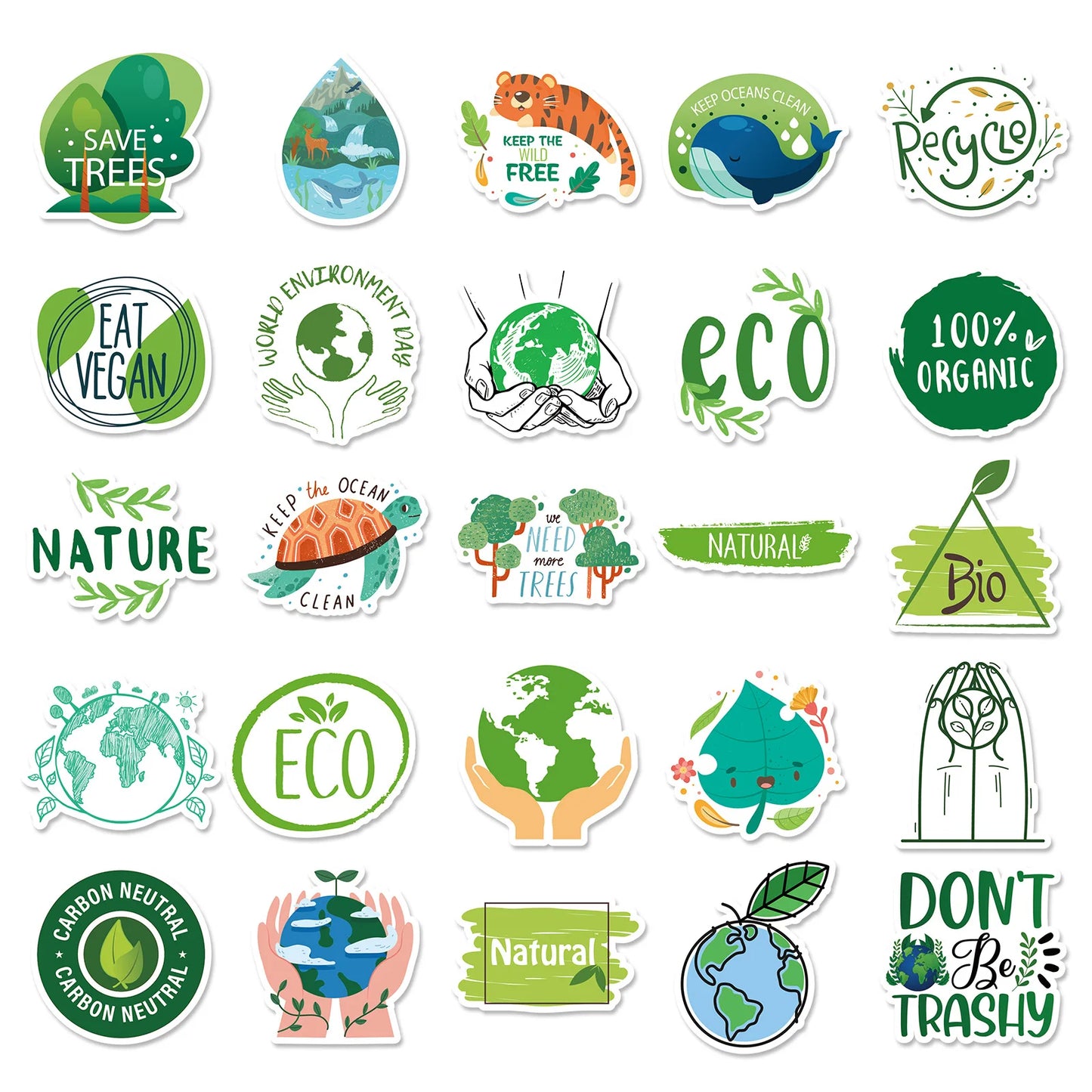 50pcs Environmental Protection ECO Protect The Earth Environment Green Logo Stationery Box Notepad Waterproof Sticker