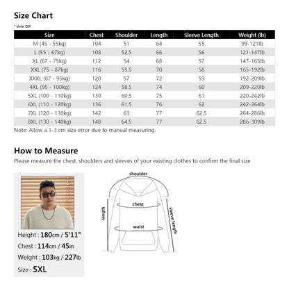 Men Sweatshirts Cotton Hooded Oversized 6XL 7XL 8XL Plus Size Zipper Long Sleeve Pullovers Autumn Streetwear Pocket Sportswear