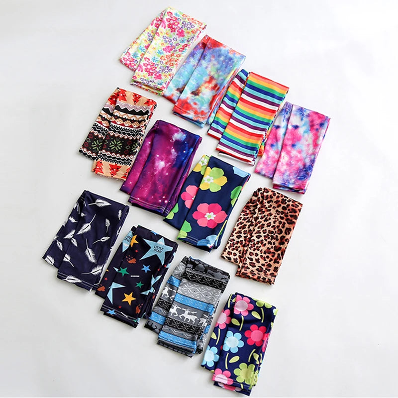 Girls Leggings Ice Cream Elastic Floral Stretch Pants Children Student Yoga Running Pants Soft Skinny Trousers Teenage 2-13Yrs