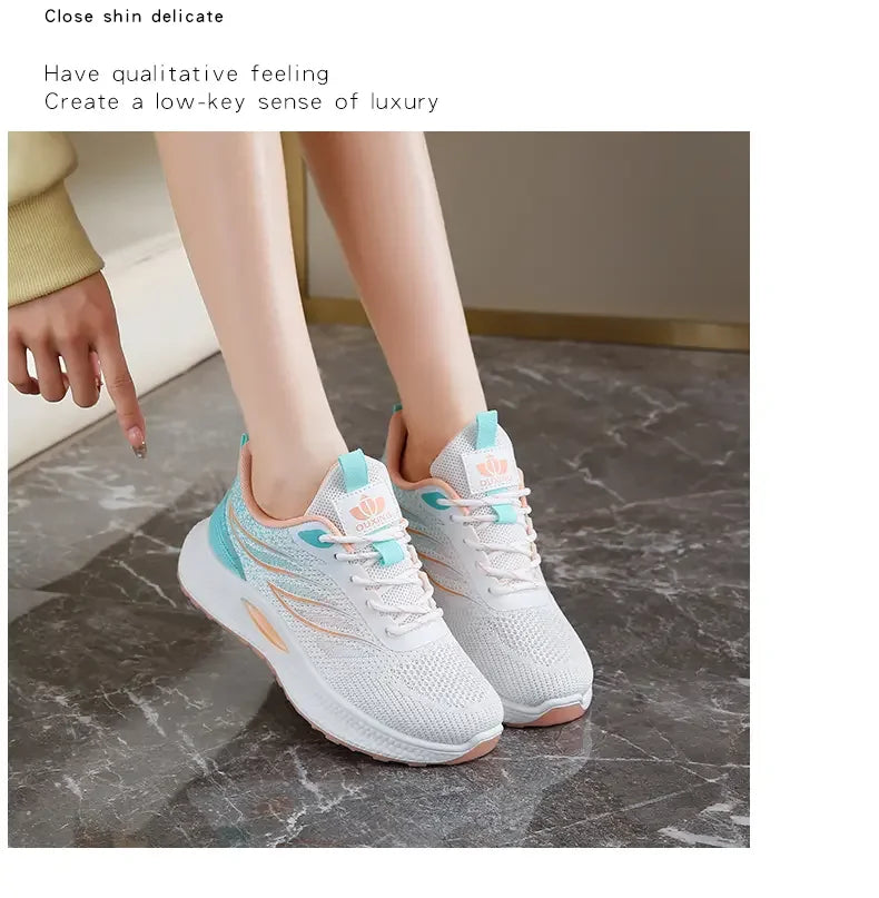 Spring 2025 New Thick Soled Sports Shoes Breathable Fitness Mesh Running Wear Resistant Casual Vulcanized Shoes for Women