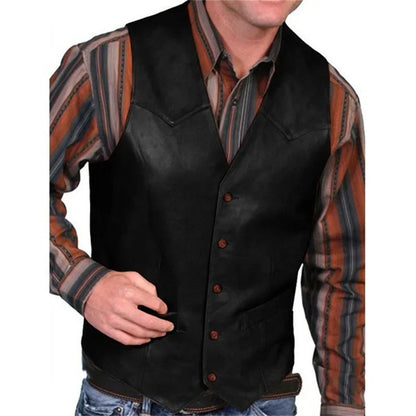 Leather Vest for Men Motorcycle Colete Luxo 5XL Steampunk Waistcoat  Western Cowboy Party Dress MensVintage Gilet Costume Homme