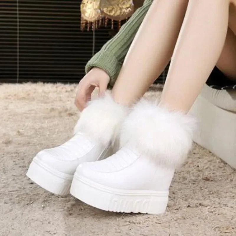 Fashion Womens Height Increasing Ankle Boots Platform Warm Winter Shoes Wedge Hidden High Heel Black Side Zipper Riding Boots