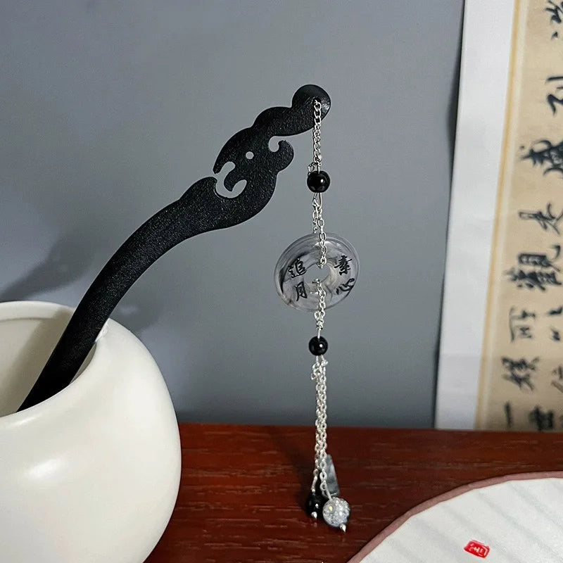 Vintage Tassel Hair Stick Jade Fringe Hairpin Chopstick For Women Chinese Hanfu Hair Accessories Retro Custome Hair Bun Jewelry