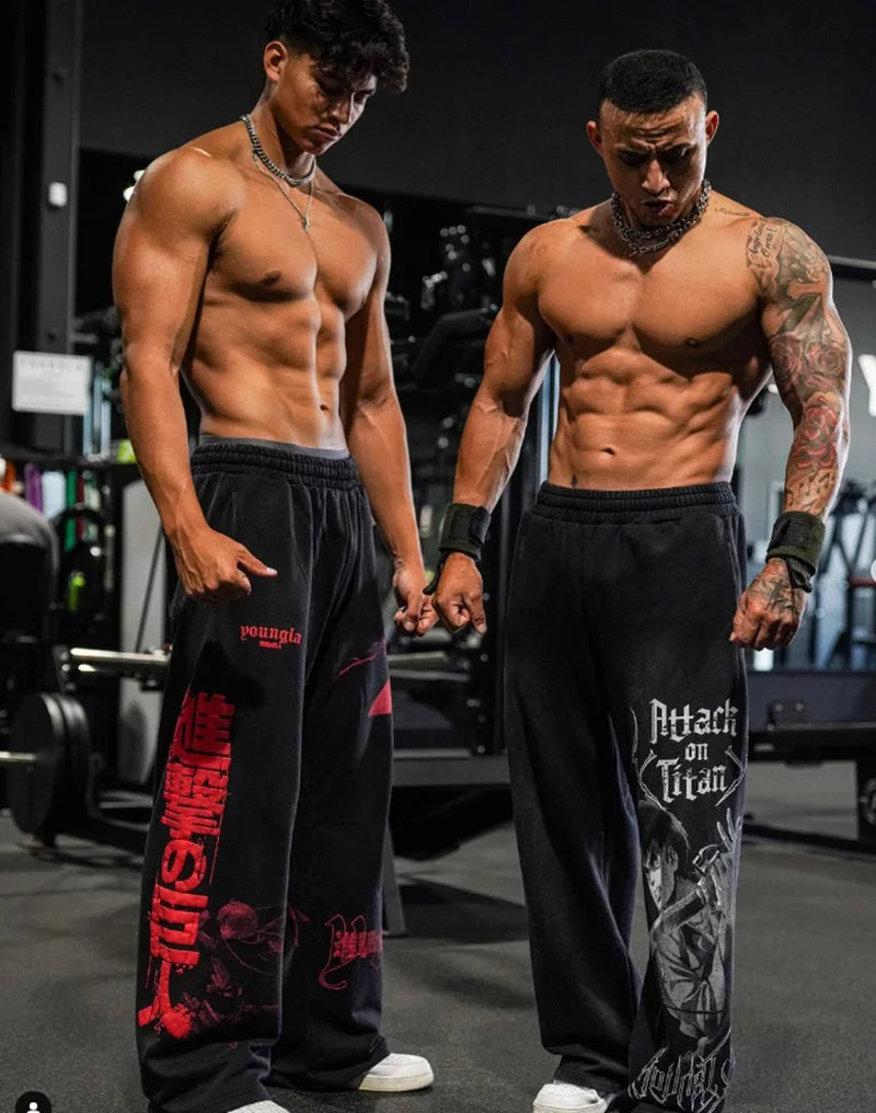 new 2024 American sports pants gym fitness running training pants cotton wool print wide leg pants