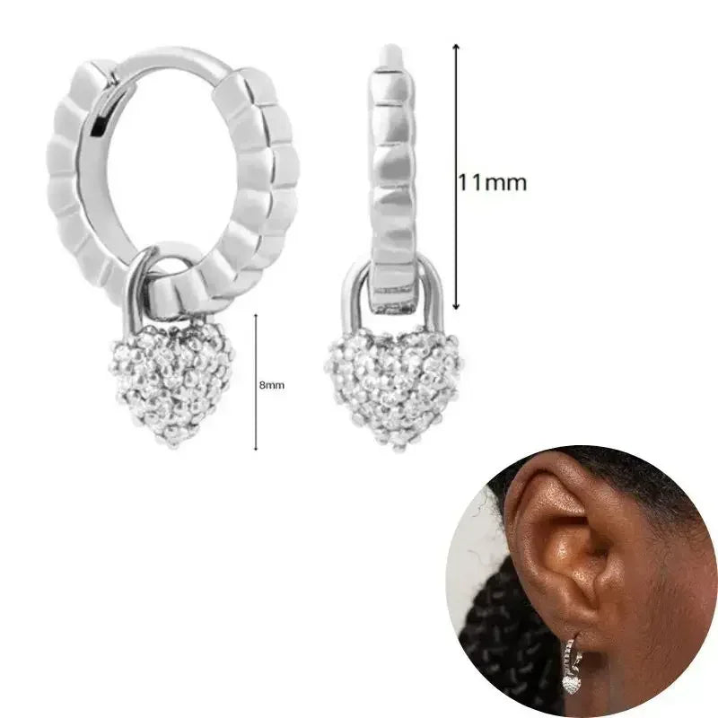 925 Sterling Silver Needle Heart Shape Pave Zircon Pendant Hoop Earrings for Women Light Luxury Anniversary Party Gifts Earrings