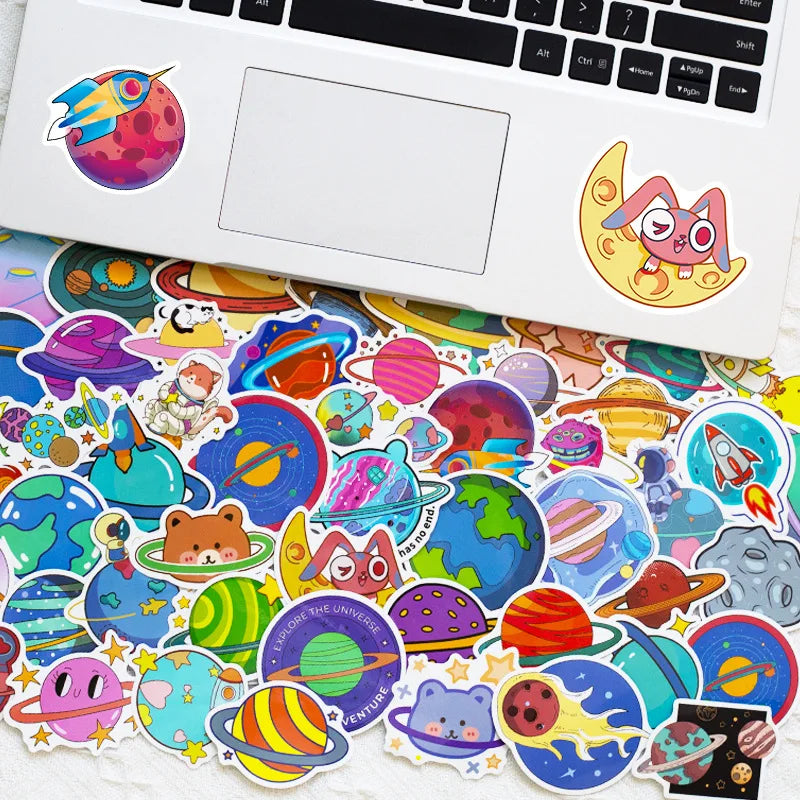 50pcs Space Planet Sticker Planet Meteorite Combination Astronaut Sticker Cute Sticker Pack Laptop Skin Waterproof Phone Case