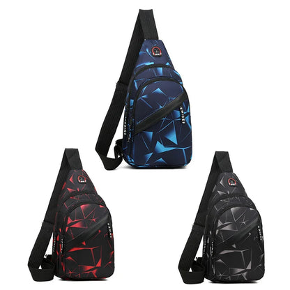 Men's Chest Bags Geometric Print Oxford Cloth Casual Crossbody Bag Sports Travel Outdoor Chest Shoulder Bags