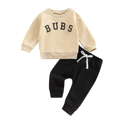 Newborn Baby Boy Pant Sets Autumn Clothes Letter Round Neck Long Sleeve Tops and Tie-Up Long Pants Baby Items Clothing Infant