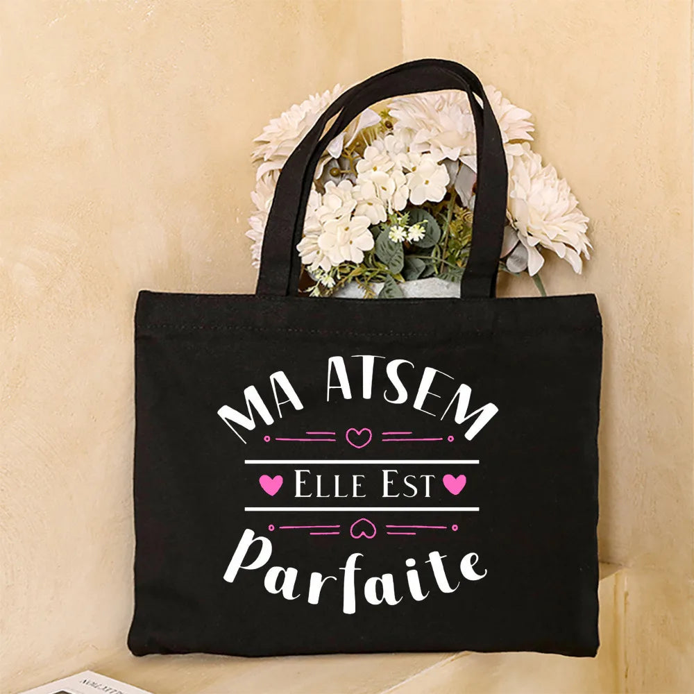 Merci Atsem Printed Women Shoulder Bag Canvas Shopping Bags Female Handbags Reusable Tote Graduation Thanks Gifts for Teacher