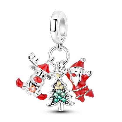 NEW 925 Sterling Silver Christmas Bell Ring Beads Snowman Heart Elk Christmas Tree Fit Original Bracelet DIY Jewelry Party Gift