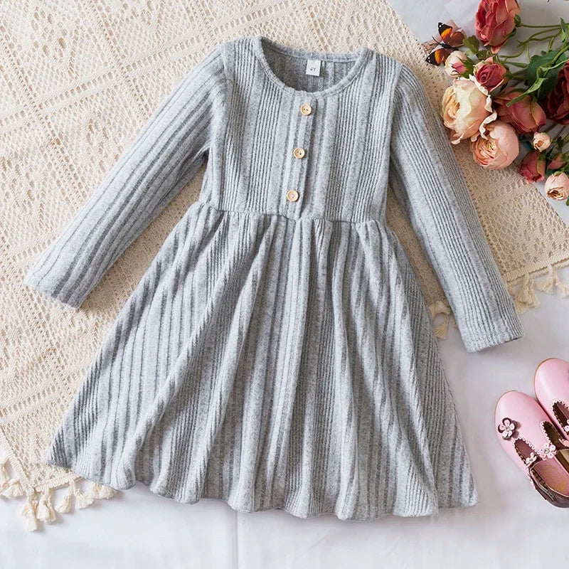 Autumn and Winter Girls Knitted Sweater Dress Solid Color Soft Long Sleeve Dress Children Christmas Costume Birthday Casual Wear