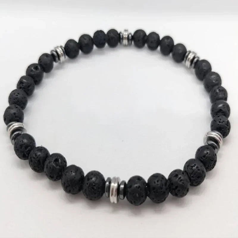 Men's Black Onyx Round Bead & Arrow Stone Bead Yoga Bracelet