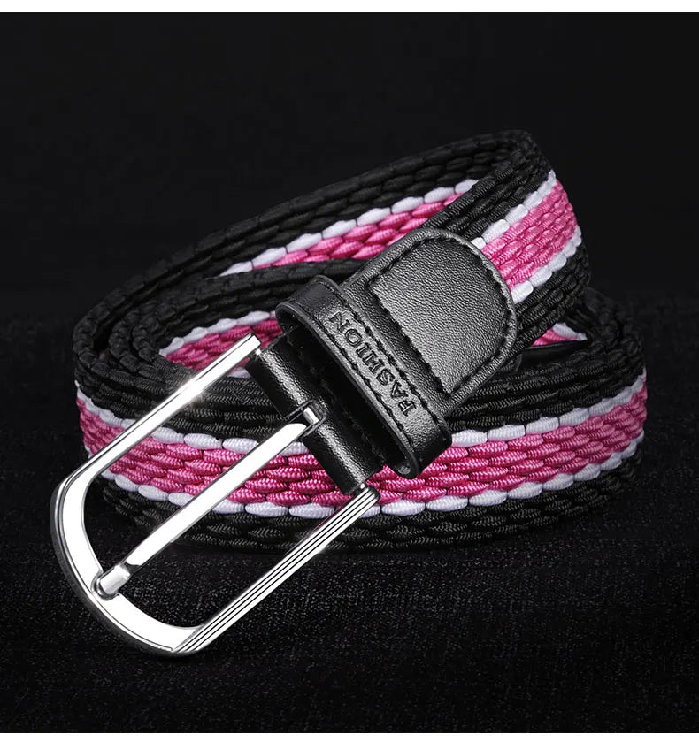 Men Women Stretch Belt For Unisex Knitted Braided Metal Pin Buckle Male Canvas Pants Jeans Elastic Belt