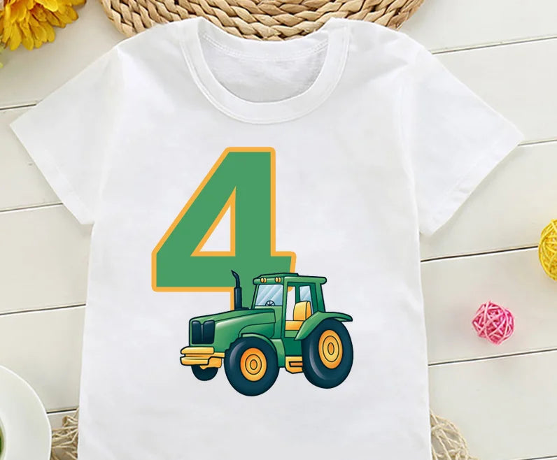 Cute Farmer Tractor 1-8 Years Old Happy Birthday T Shirt Kids Birthday Party Gift Children Funny Present T Shirt Tops