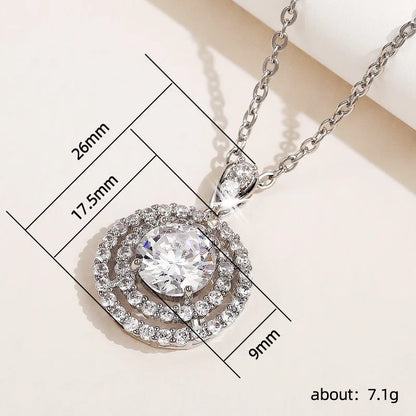 925 Sterling Silver Gorgeous Bridal Wedding Necklace AAA Cubic Zirconia Round Pendant Elegant Women Accessories Fashion Jewelry