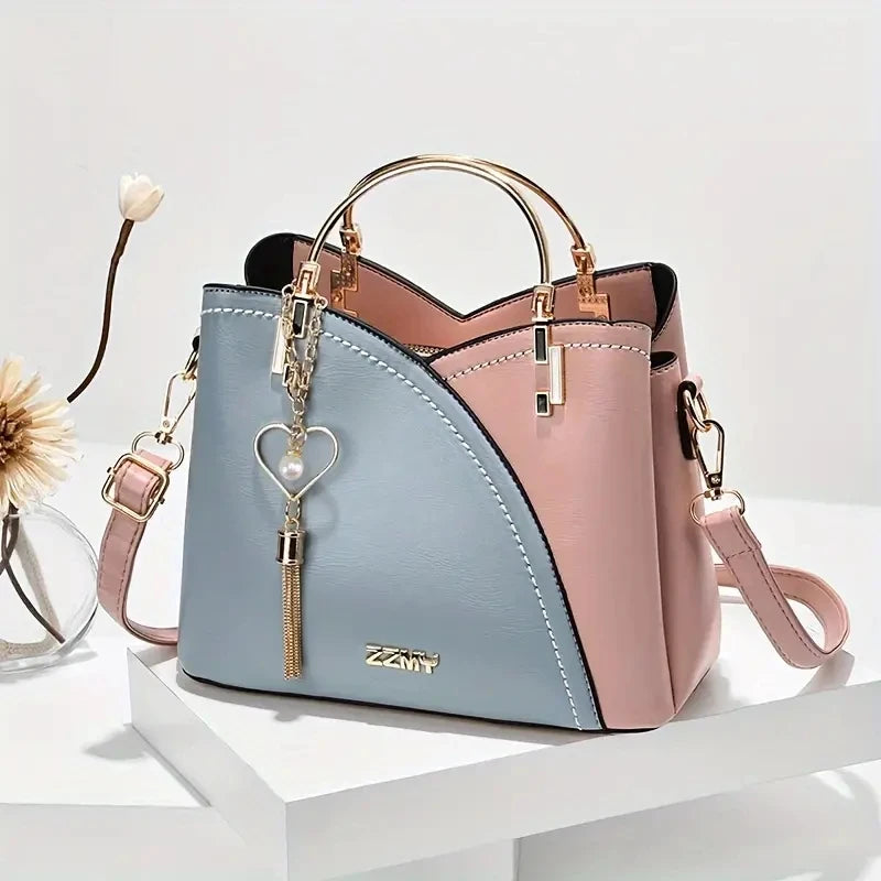 Women's fashionable color blocking shoulder bag with tassel decoration crossbody bag wallet