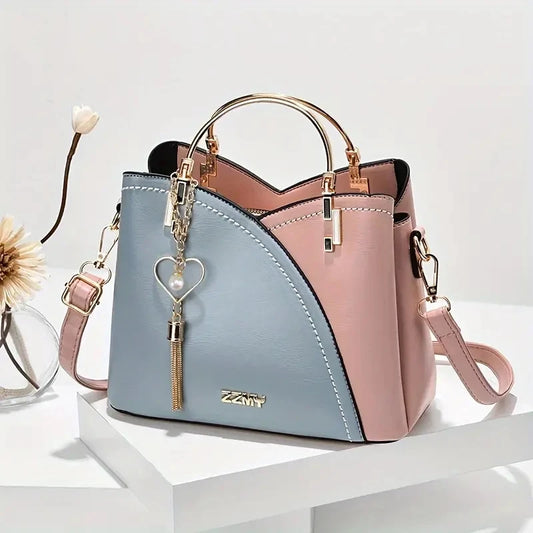 Women's fashionable color blocking shoulder bag with tassel decoration crossbody bag wallet